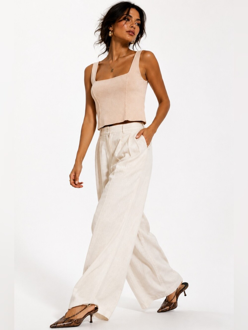House of Harlow 1960 Cream Knit Square Neck Crop Tank XL